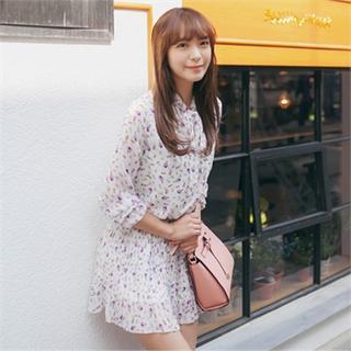 Tie-front Floral Print Dress