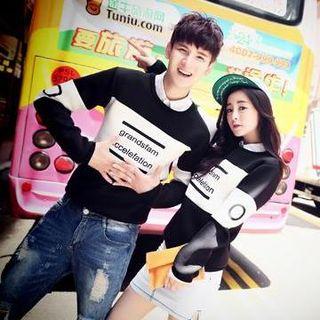 Lettering Color-block Matching Couple Pullover