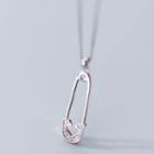 925 Sterling Silver Rhinestone Safety Pin Pendant Necklace S925 Silver - As Shown In Figure - One Size