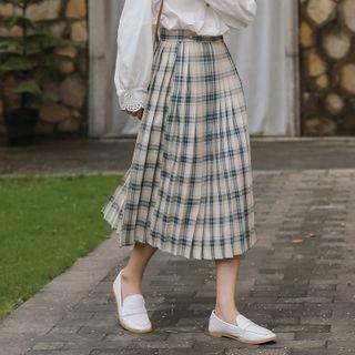 Plaid Midi A-line Accordion Pleat Skirt