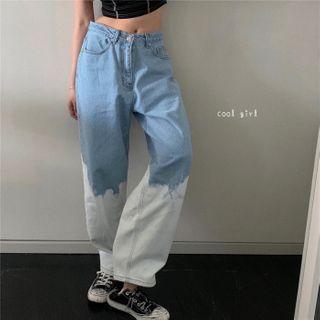 Two-tone Cropped Wide-leg Jeans