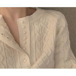 [dearest] Raglan-sleeve Cable-knit Henley (ivory) One Size