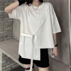 Mock Two-piece Elbow-sleeve Pleated T-shirt