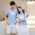 Couple Matching Short-sleeve Printed T-shirt / Mesh A-line Midi Tiered Skirt / Shorts / Set