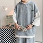 Set: 3/4-sleeve Mock Two-piece Hoodie + Sweatshorts
