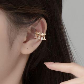 Rhinestone Fringed Sterling Silver Cuff Earring S925 Silver - Clip On Earring - 1 Piece - Gold - One Size