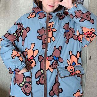 Reversible Bear Print Zip-up Jacket