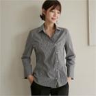 Diagonal-button Stripe Shirt