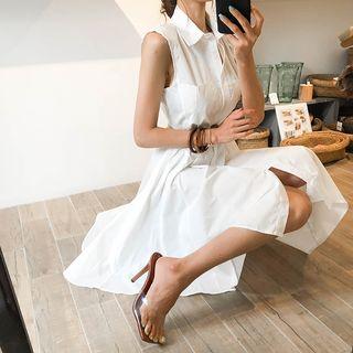 Sleeveless Flared Shirtdress With Sash