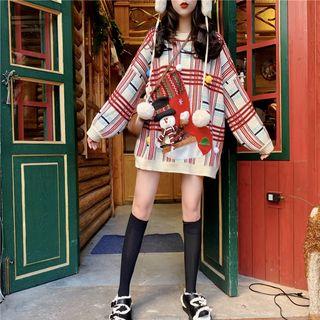 Snowman Bobble Plaid Sweater