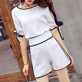 Set : Piped Short-sleeve Top + Shorts