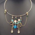 Retro Beaded Alloy Necklace 1 Pcs - Gold & Blue & Green - One Size