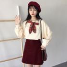 Bow Accent Pullover / Mini A-line Skirt