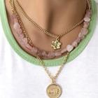 Faux Crystal Alloy Pendant Layered Alloy Necklace Gold - One Size