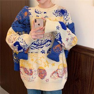 Print Crewneck Loose-fit Long-sleeve Knit Sweater
