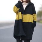 Colored Panel Hooded Coat Black & Yellow - One Size