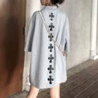 Cross Applique Short Sleeve Polo Shirt Dress