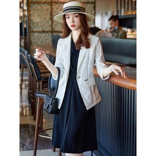 3/4-sleeve Blazer / Sleeveless V-neck A-line Dress