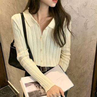 Lapel Plain Knit Top