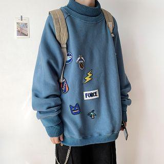 Cartoon Patch Mock Turtleneck Pullover
