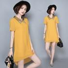 Embellished Collar Short-sleeve Chiffon Dress