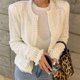 Plain Knit Cardigan As Figure - One Size