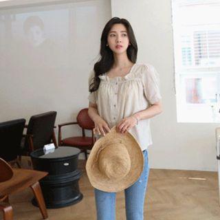 Square-neck Stripe Blouse