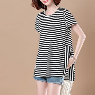 Striped Short-sleeve Round-neck T Shirt