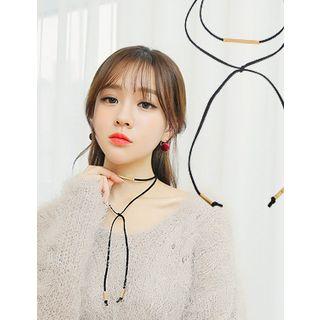 Metal-trim Faux-leather Long Necklace