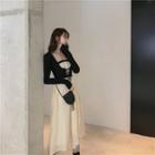 Lace Up Long-sleeve Knit Top / Strapless A-line Dress