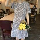 Short-sleeve Mini Floral A-line Dress Floral - One Size
