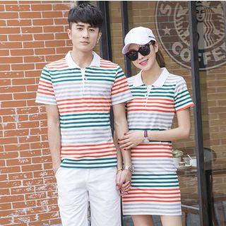 Couple Matching Stripe Short-sleeve Polo Shirt / Polo Minidress