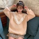 Lace-panel Fleece Sweatshirt