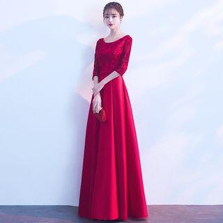 3/4-sleeve Applique Prom Dress / Evening Gown