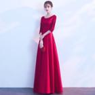 3/4-sleeve Applique Prom Dress / Evening Gown