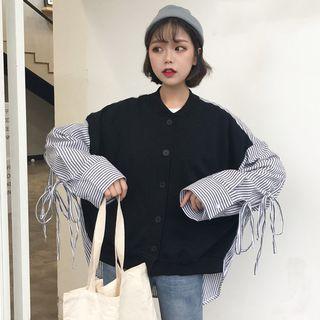 Striped Panel Buttoned Jacket