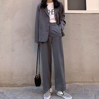 Buttoned Blazer / Straight-cut Dress Pants