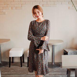 Floral Pattern Ruffle-hem A-line Dress