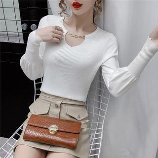 Long-sleeve Chain Accent Knit Top