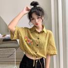 Gingham Short-sleeve Blouse Yellow - One Size