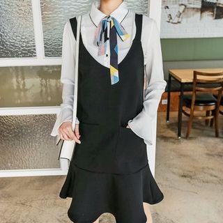 Tie-neck Ruffled-hem Dress