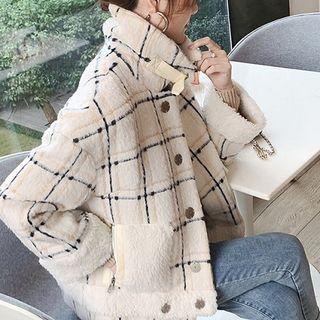 Plaid Furry Snap-button Jacket