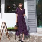 Frill-trim Floral Print Wrap Dress Purple - One Size