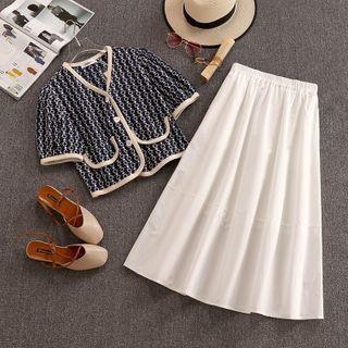 Set: Short-sleeve Buttoned Top + A-line Skirt