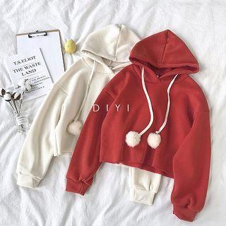 Plain Drawcord Long-sleeve Hoodie