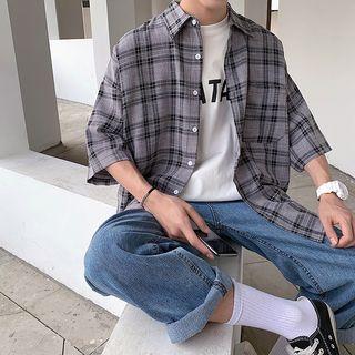 Pocket-front Gingham Short-sleeve Shirt
