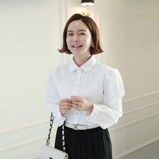 Puff-sleeve Faux-pearl Blouse