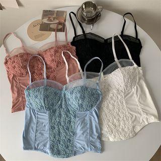 Mesh Panel Lace Corset Top