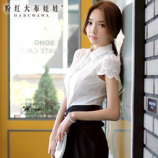 Short-sleeve Lace-panel Shirt