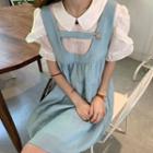 Short-sleeve Peter Pan Collar Shirt / Tiered A-line Mini Pinafore Dress